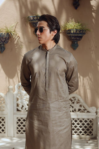 Light Brown Embroidered Egyptian Cotton Lawn Kurta (2-Piece) - Image 3