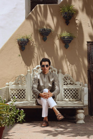 Light Brown Embroidered Egyptian Cotton Lawn Kurta (2-Piece) - Image 5