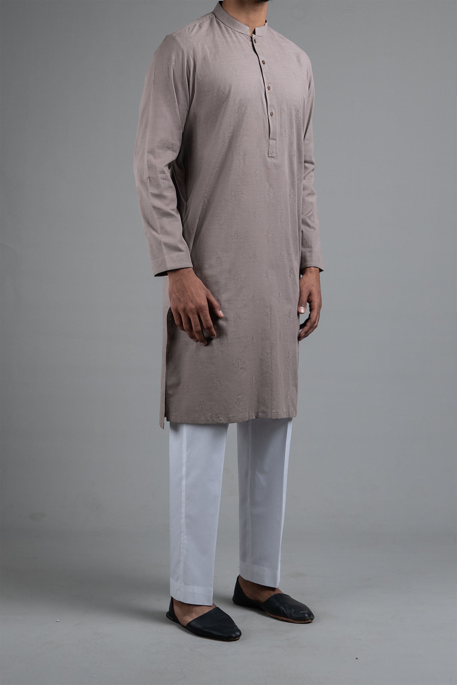 Brown Embroidered Egyptian Cotton Kurta (2-Piece) - Image 1