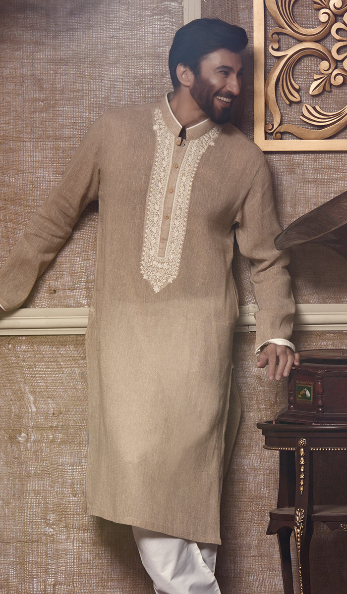 Tortilla Brown Embroidered Karandi Cotton Kurta (2-Piece) - Image 1