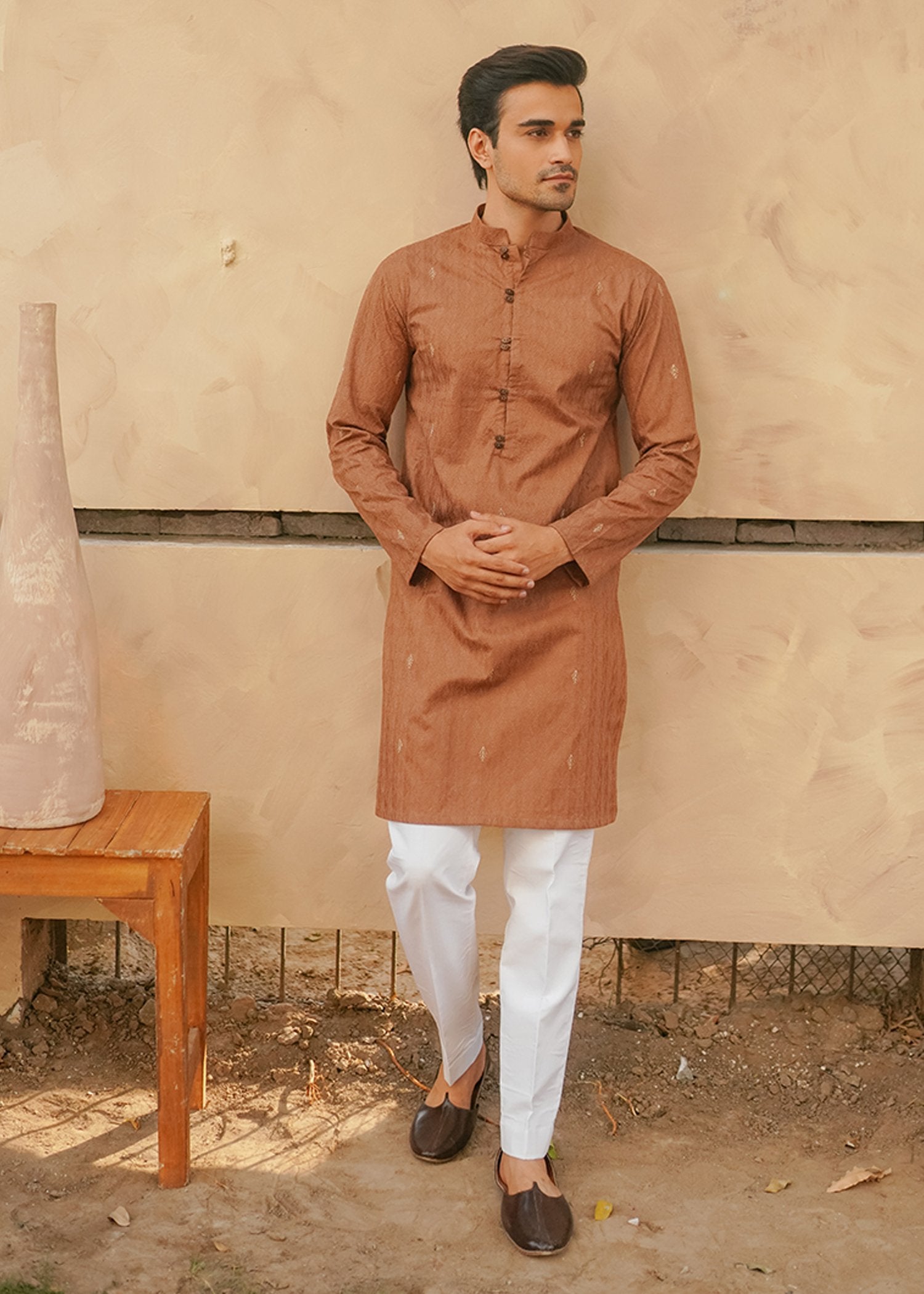 Brown Chikankari Lawn Kurta (2-Piece) - Image 1