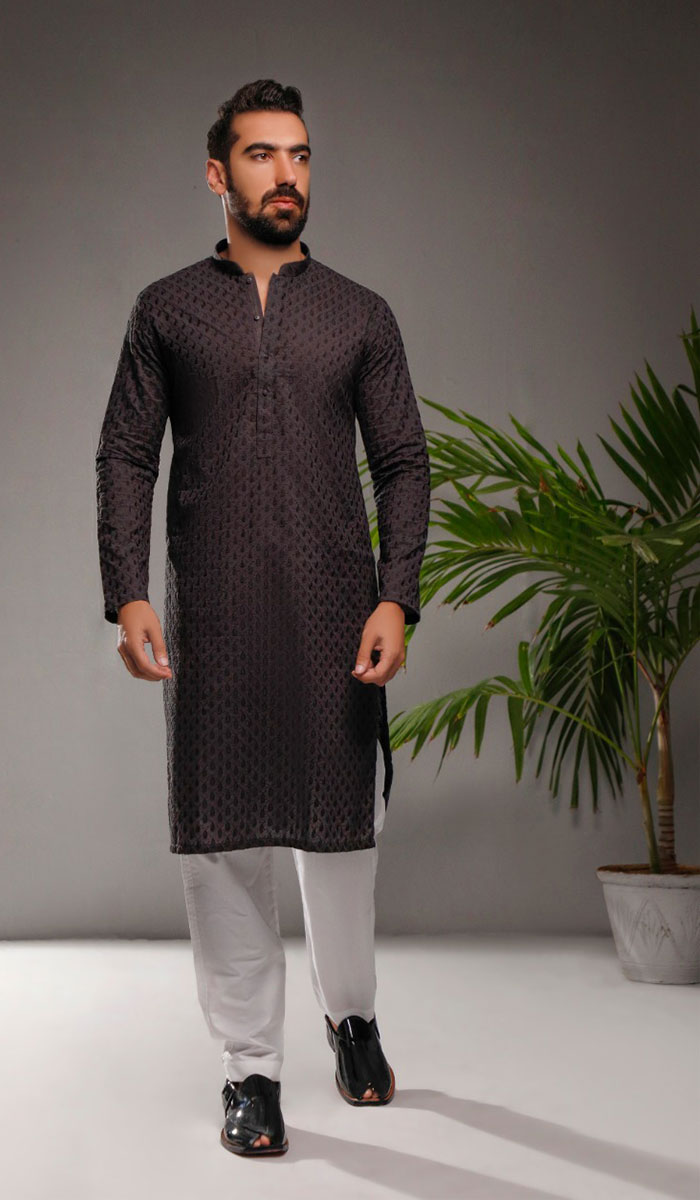 Espresso Chikankari Embroidered Kurta (1-Pc) - Image 1