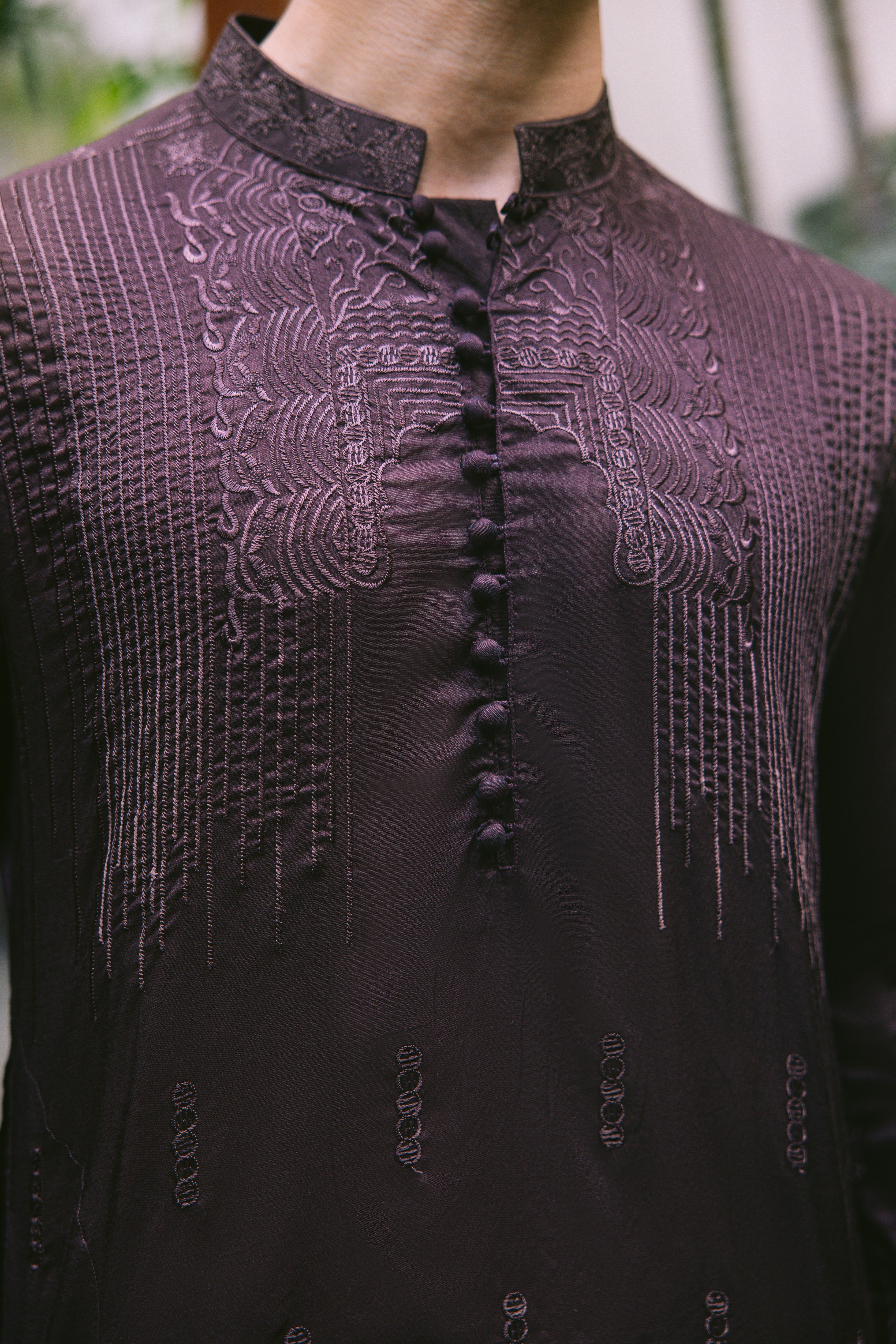 Deep Brown Embroidered Silk-Blend Kurta Set (2-Piece) - Image 4