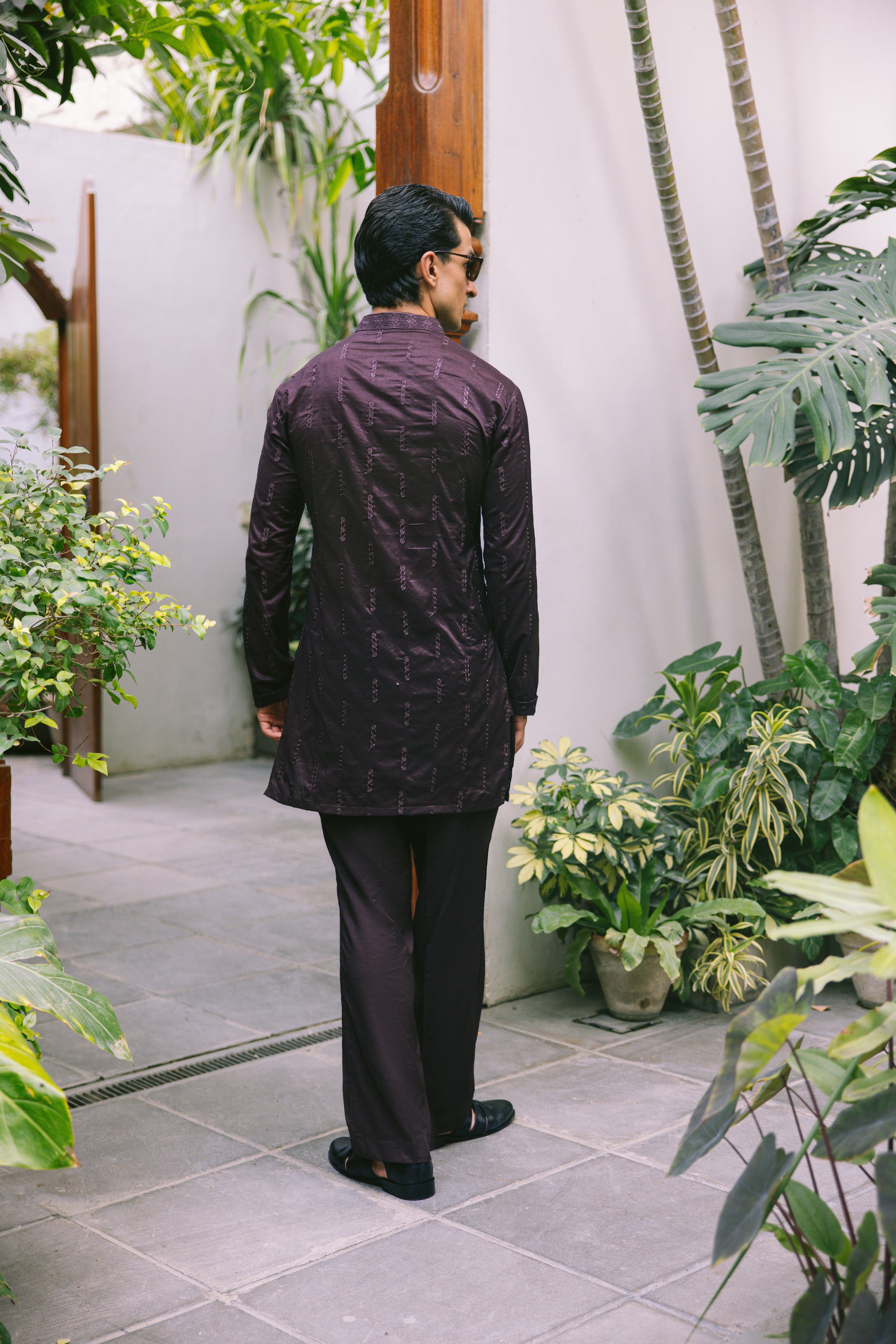 Deep Brown Embroidered Silk-Blend Kurta Set (2-Piece) - Image 5