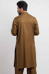 Brown Thread Embroidered Blended Cotton Shalwar Kameez (2-Piece) - Image 3