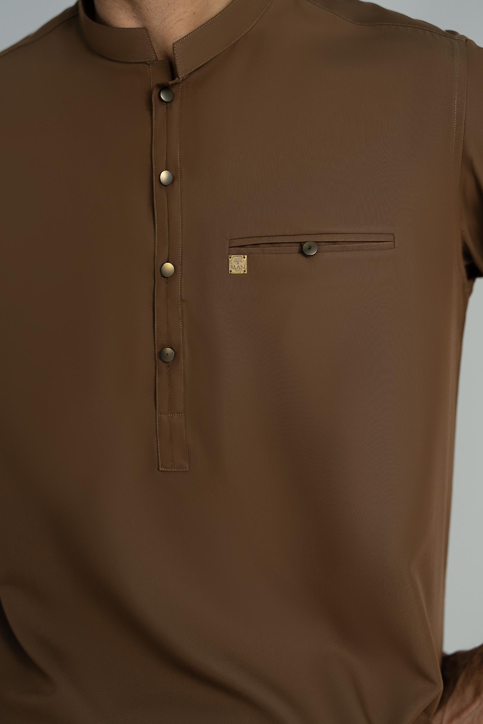 Chocolate Brown Blended Kurta Shalwar (2-Piece) - Image 4