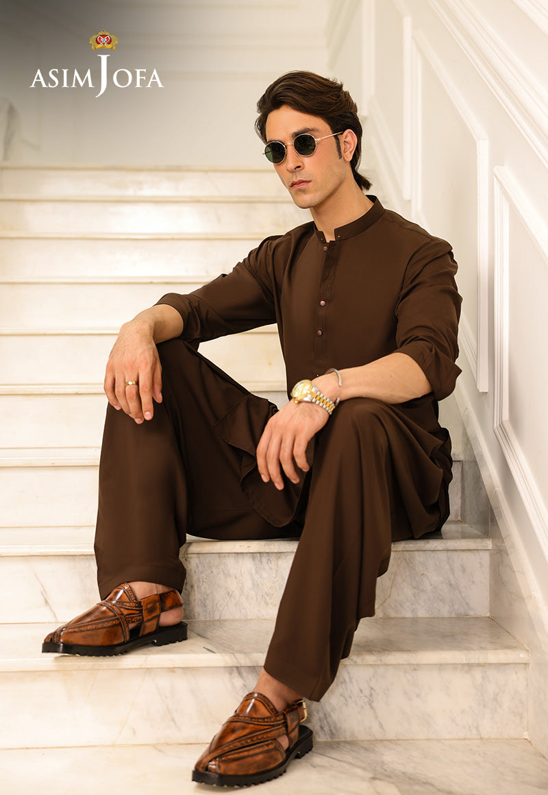 Brown Blended Fabric Kurta Shalwar (2-Piece) - Image 2