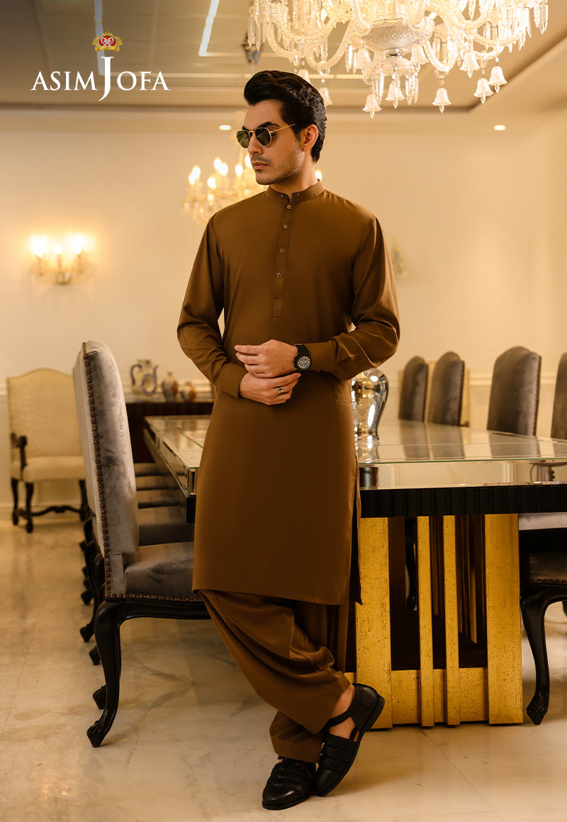 Cocoa Brown Blended Fabric Kurta Shalwar (2-Piece) - Image 1