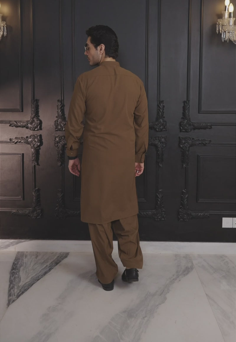 Cocoa Brown Blended Fabric Kurta Shalwar (2-Piece) - Image 2