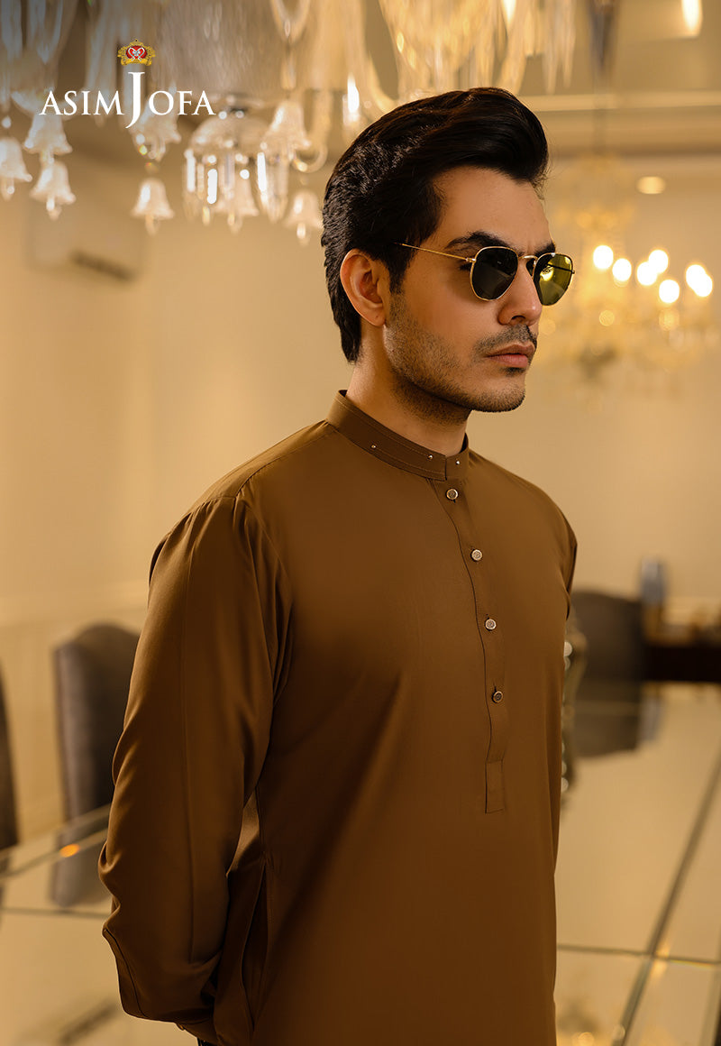 Cocoa Brown Blended Fabric Kurta Shalwar (2-Piece) - Image 3