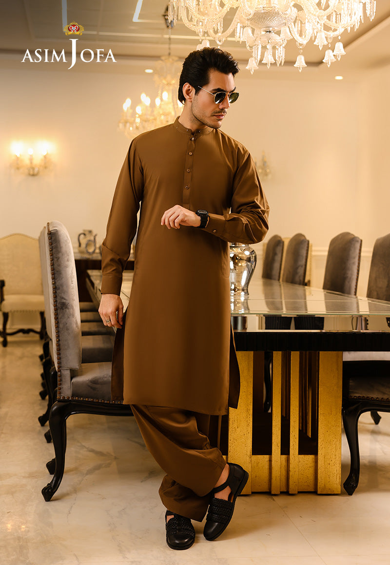 Cocoa Brown Blended Fabric Kurta Shalwar (2-Piece) - Image 4
