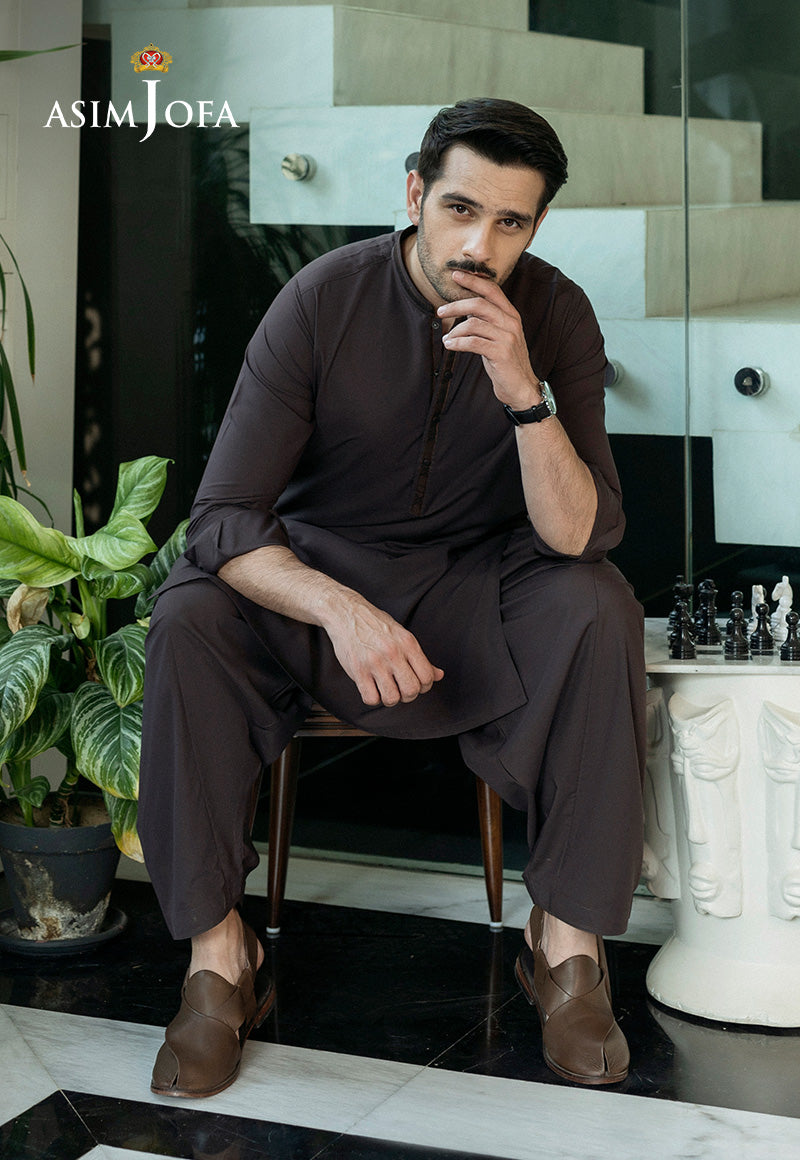 Dark Brown Blended Fabric Kurta Shalwar (2-Piece) - Image 1