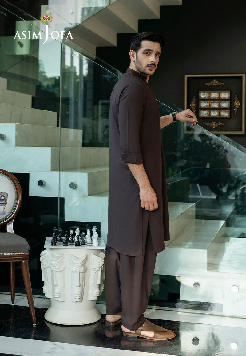 Dark Brown Blended Fabric Kurta Shalwar (2-Piece) - Image 2