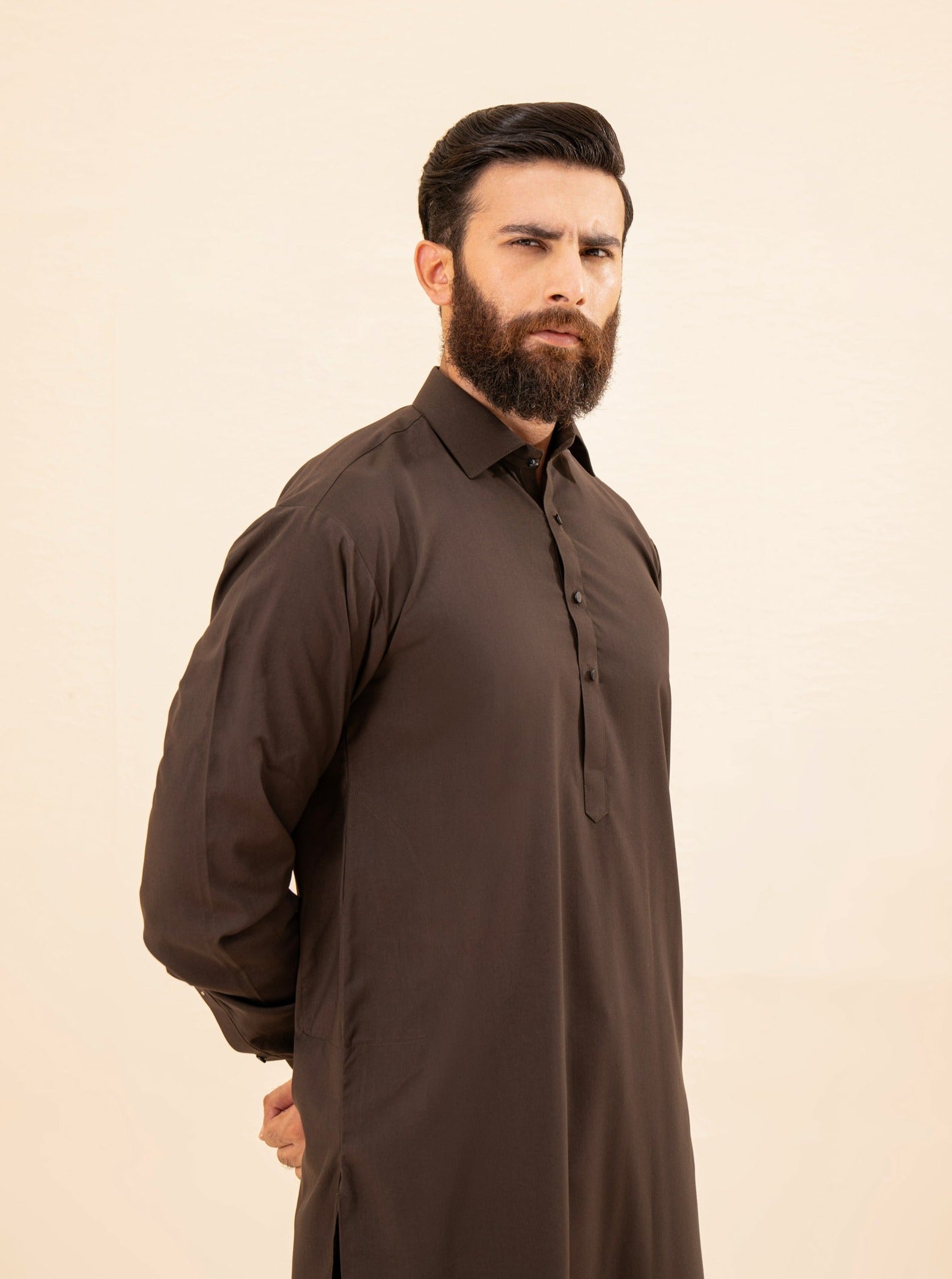 Dark Brown Blended Fabric Kameez Shalwar (2-Piece) - Image 1
