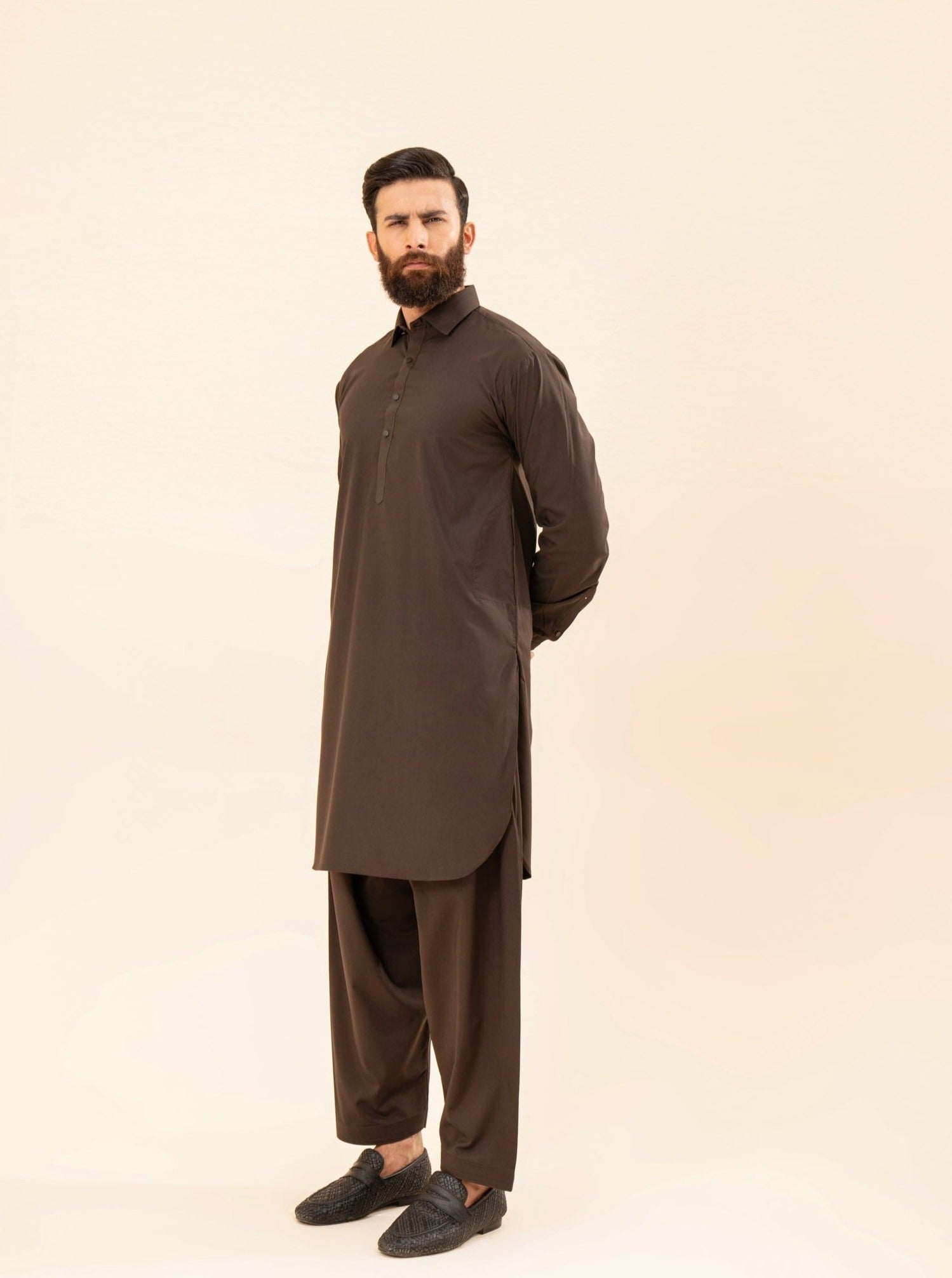Dark Brown Blended Fabric Kameez Shalwar (2-Piece) - Image 5
