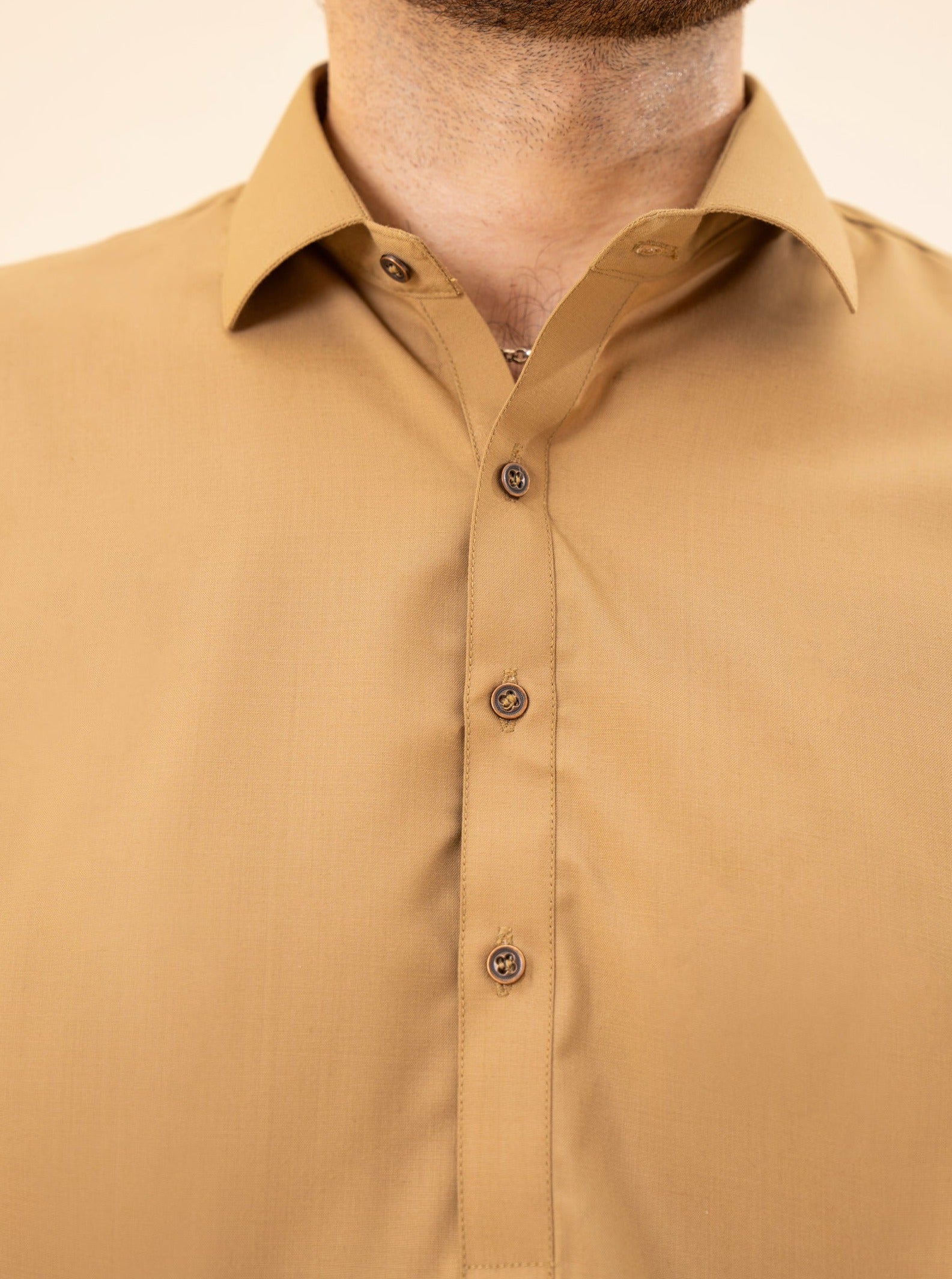 Camel Blended Fabric French Collar Kameez Shalwar (2-Piece) - Image 5