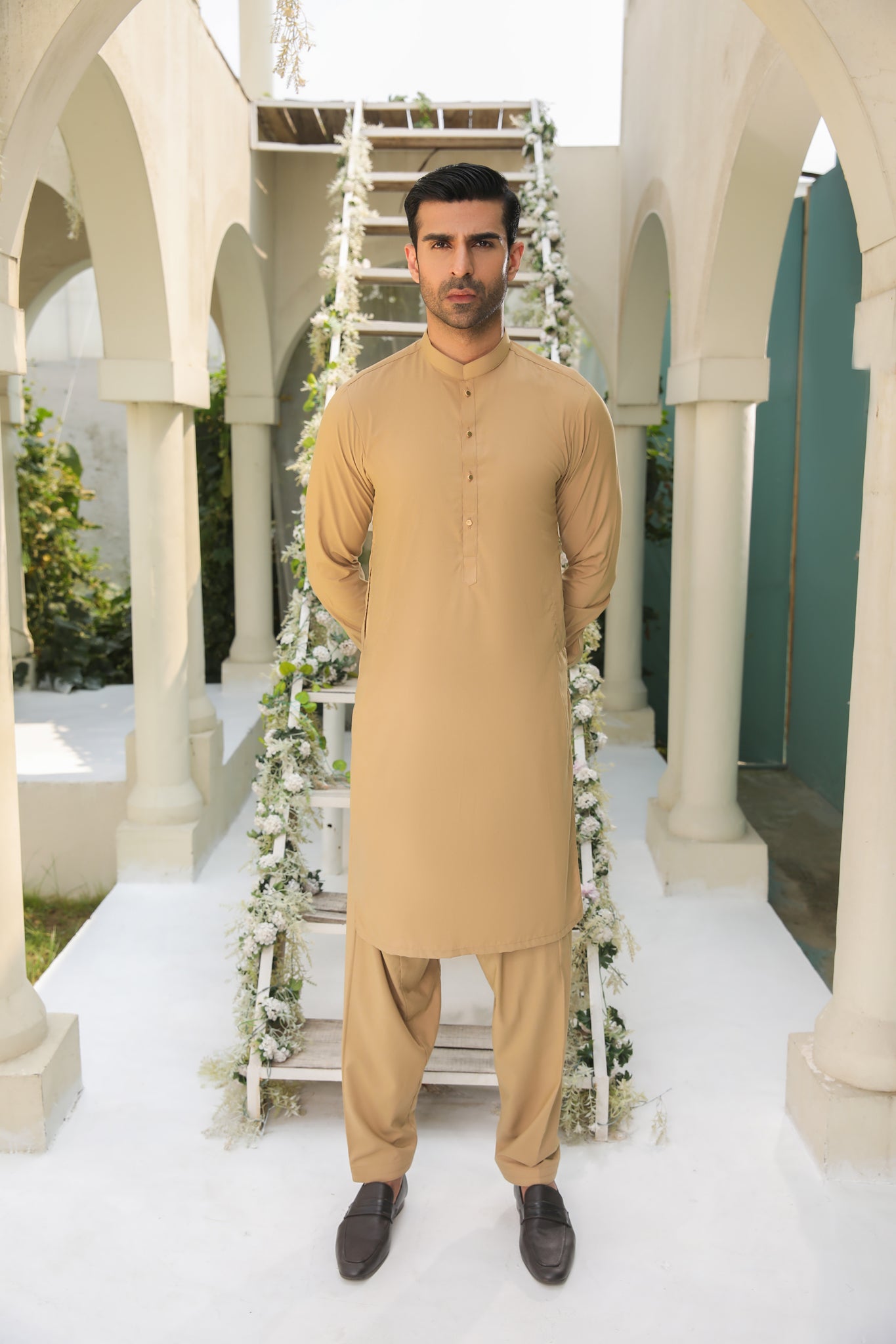 Camel Blended Fabric Shalwar Kameez (2-Piece) - Image 1