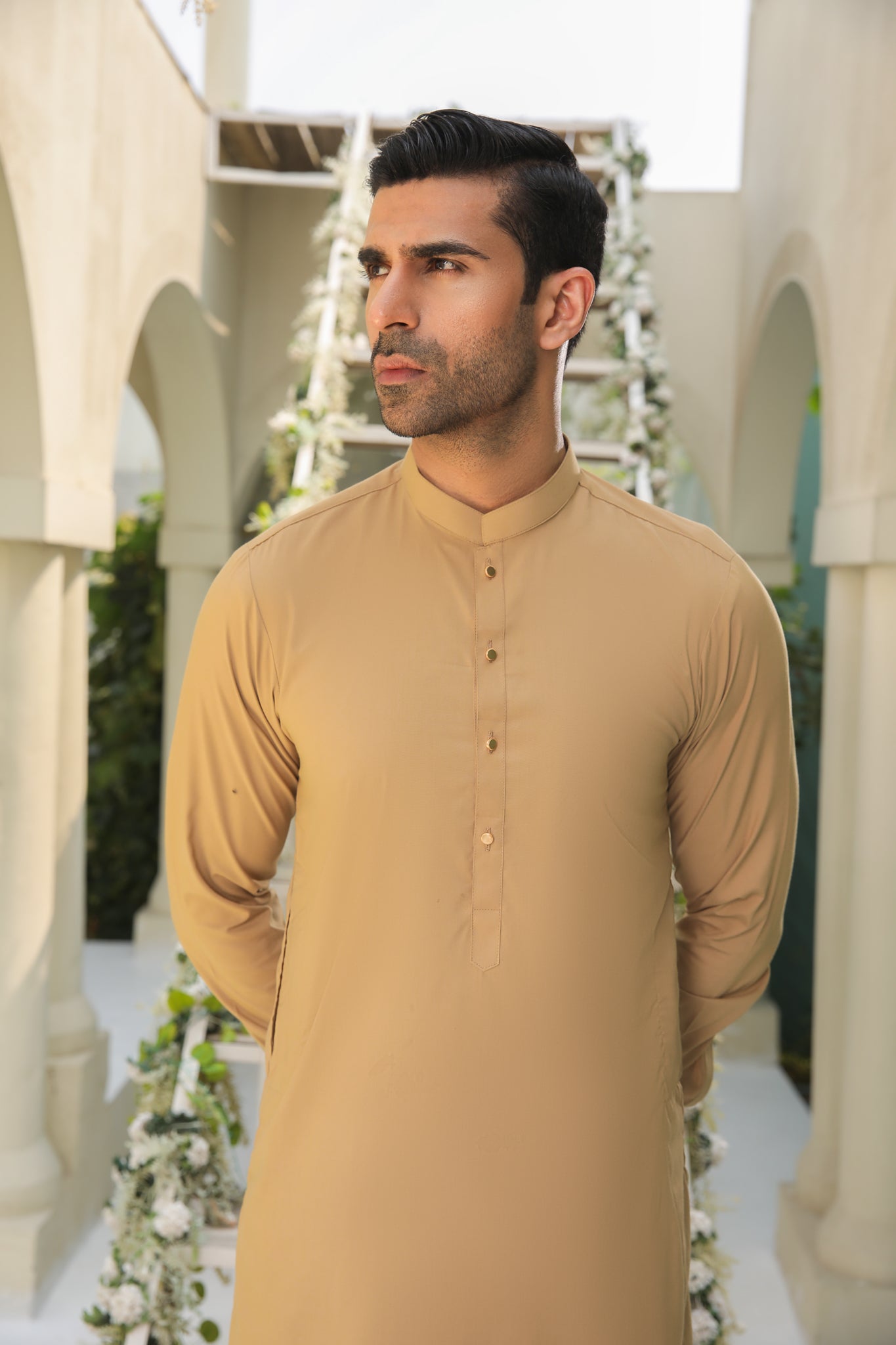 Camel Blended Fabric Shalwar Kameez (2-Piece) - Image 2