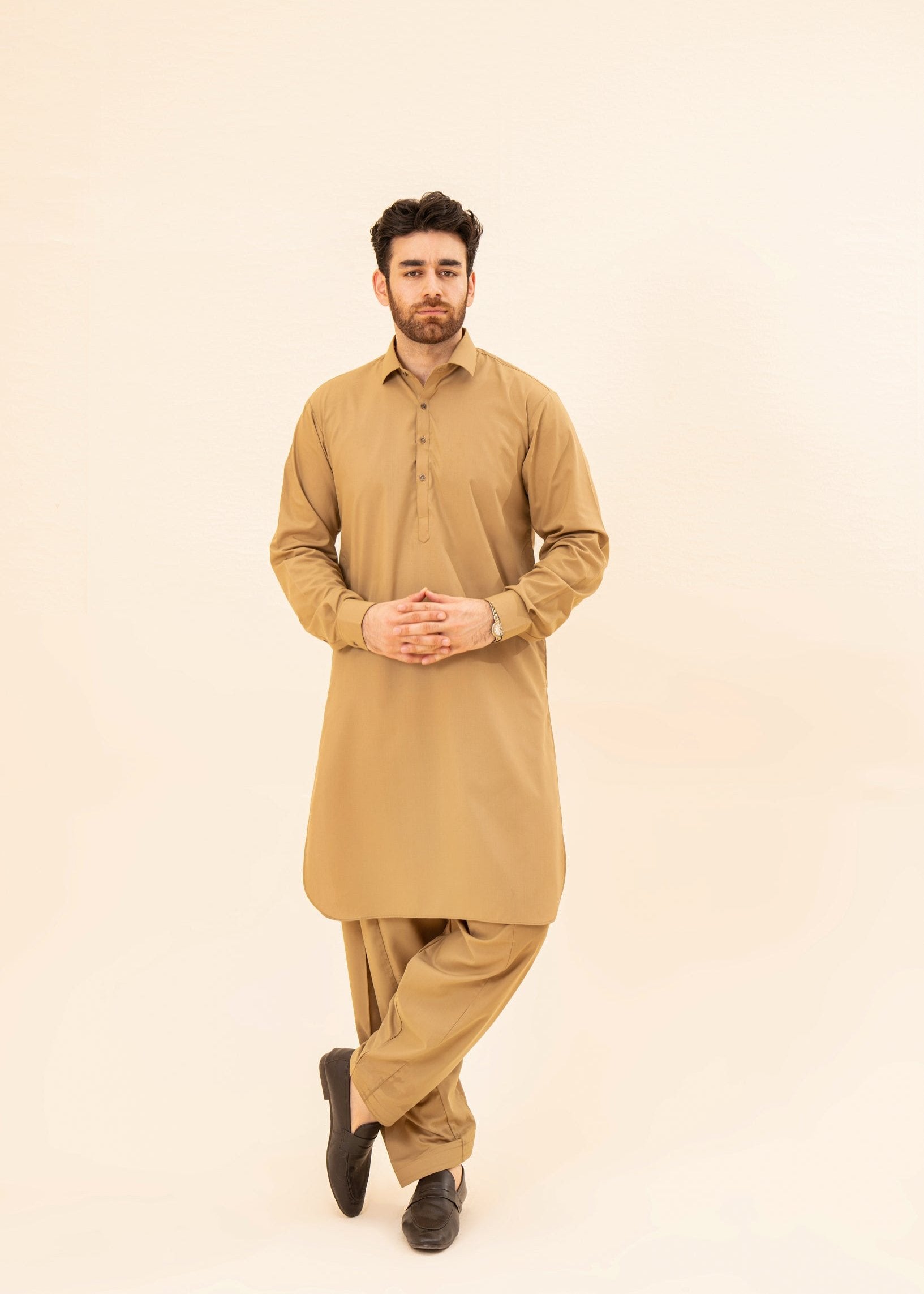 Camel Blended Fabric Shalwar Kameez (2-Piece) - Image 4