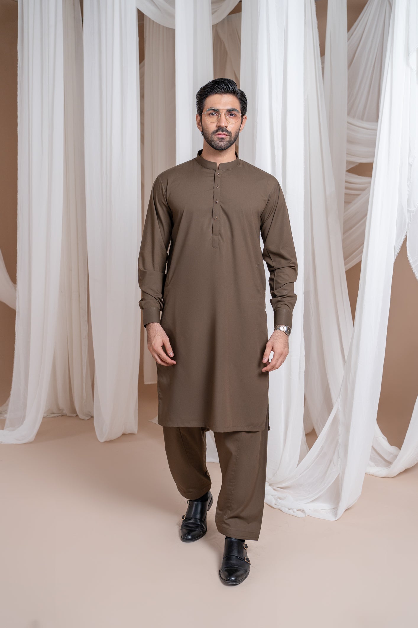 Light Brown Luxury Blended Kurta Shalwar (2-Piece) - Image 1