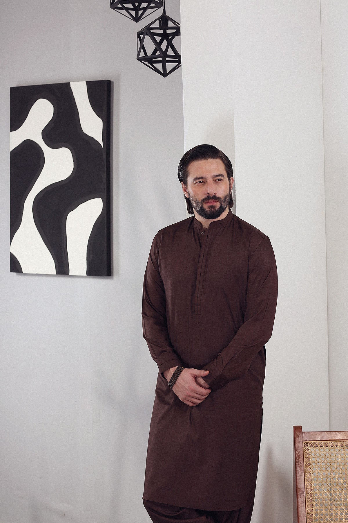 Brown Blended Fabric Shalwar Kameez (2-Piece) - Image 1