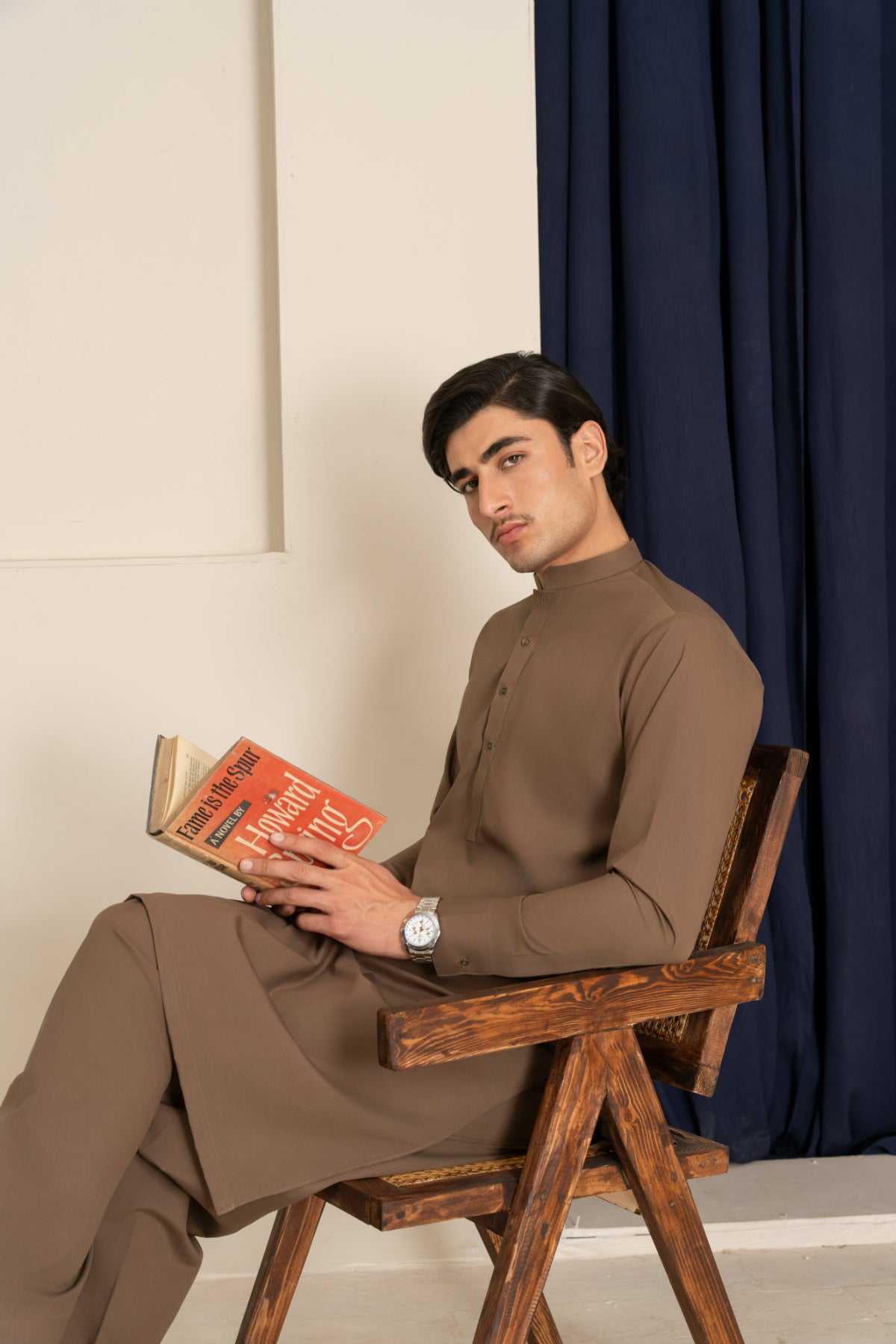 Dark Chocolate Brown Blended Kurta Shalwar (2-Piece) - Image 4