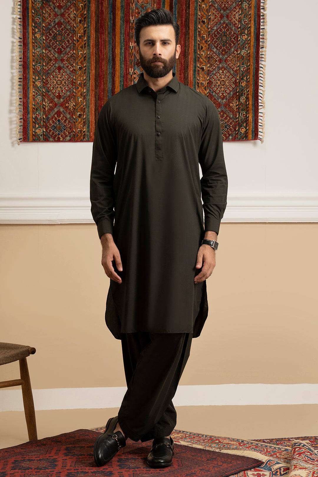 Brown Blended Fabric Shalwar Kameez (2-Piece) - Image 2