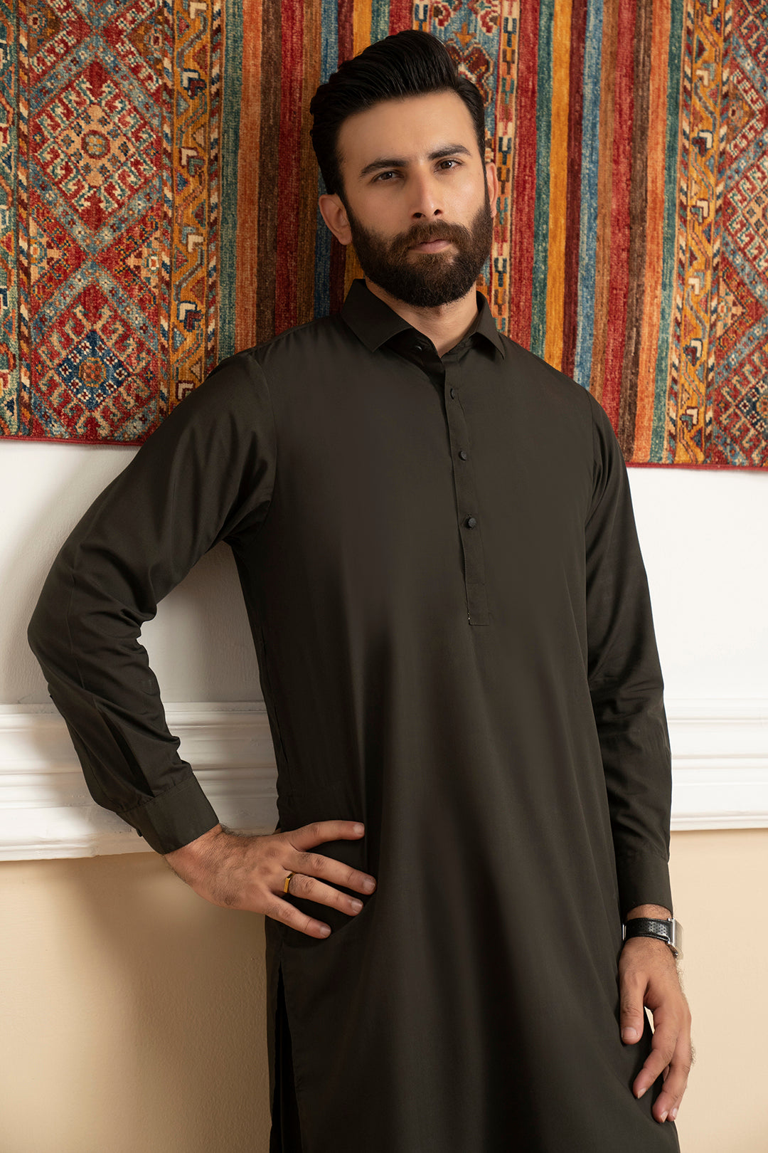 Brown Blended Fabric Shalwar Kameez (2-Piece) - Image 3
