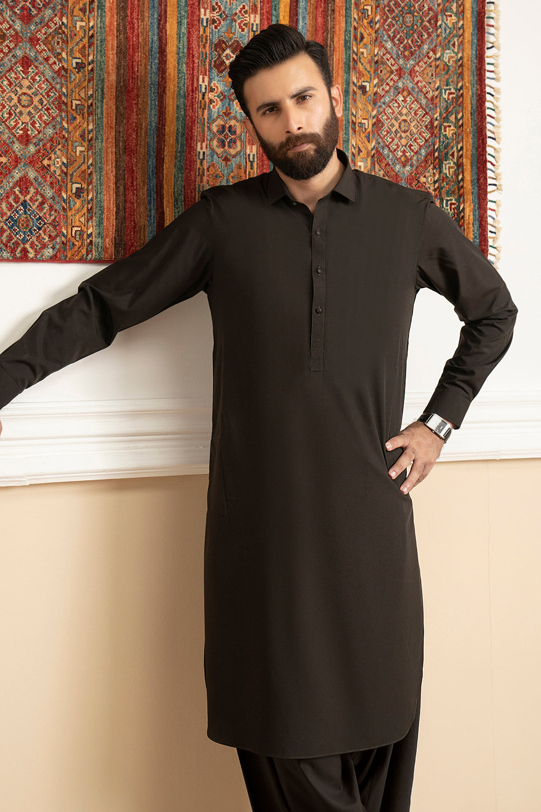 Brown Blended Fabric Shalwar Kameez (2-Piece) - Image 5