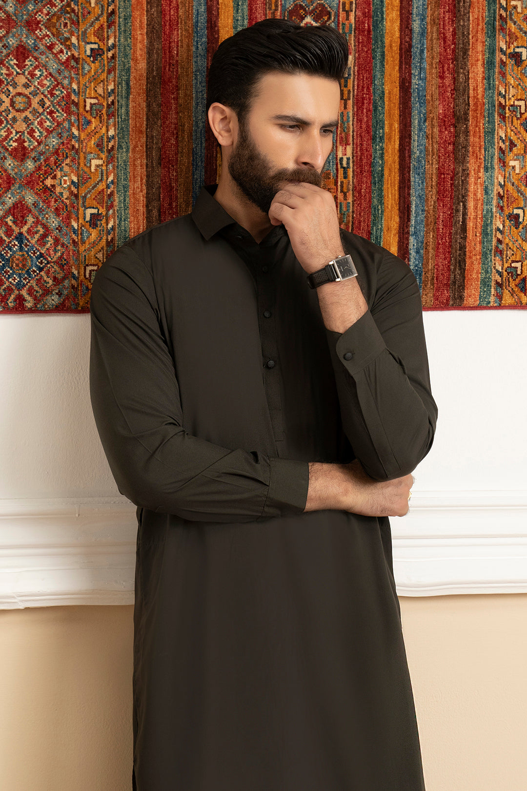 Brown Blended Fabric Shalwar Kameez (2-Piece) - Image 9