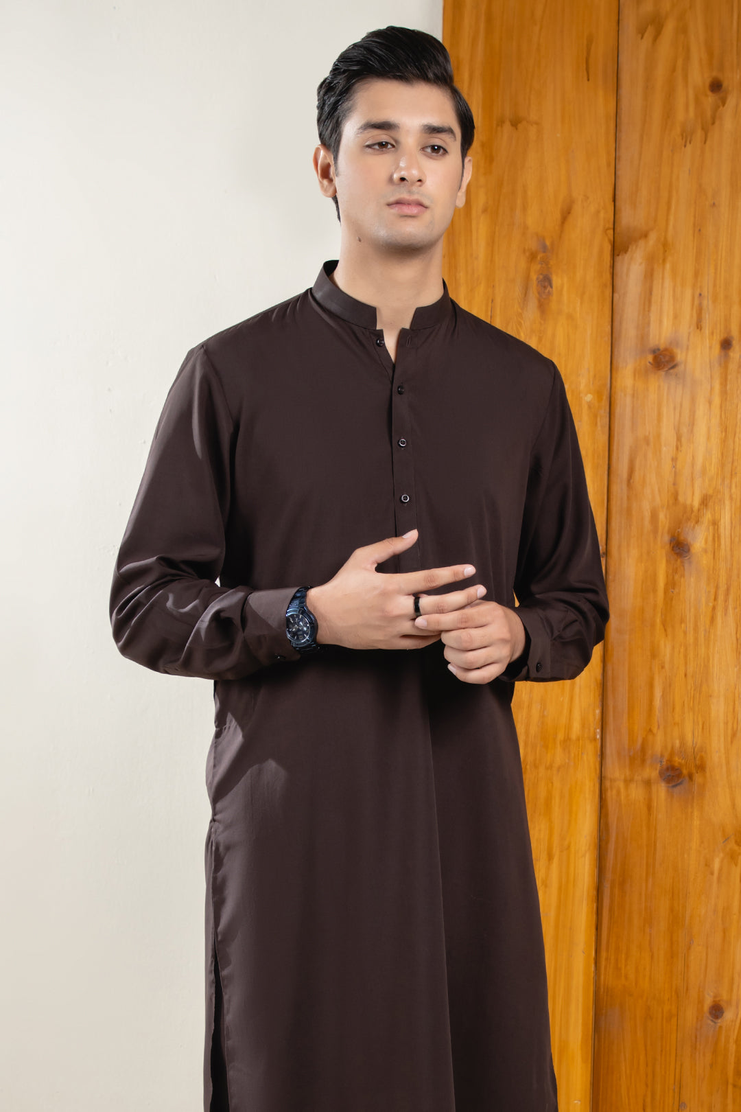 Brown Blended Fabric Shalwar Kameez (2-Piece) - Image 1
