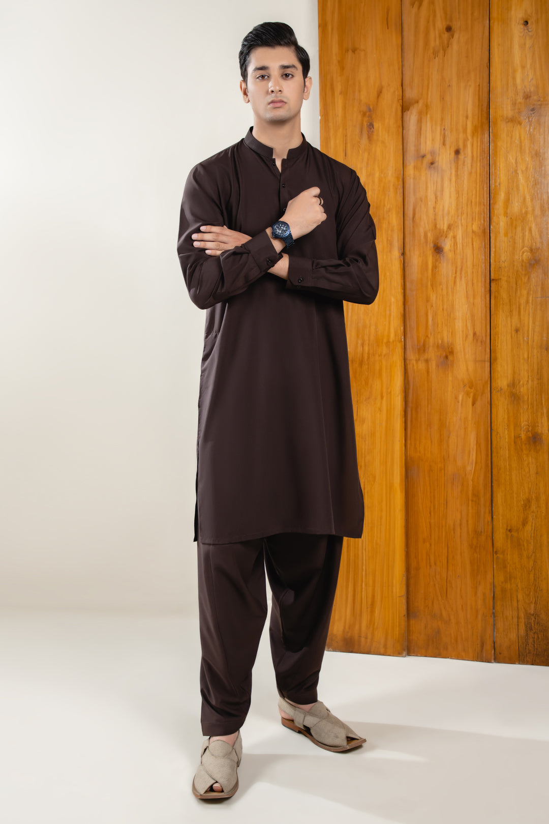 Brown Blended Fabric Shalwar Kameez (2-Piece) - Image 4