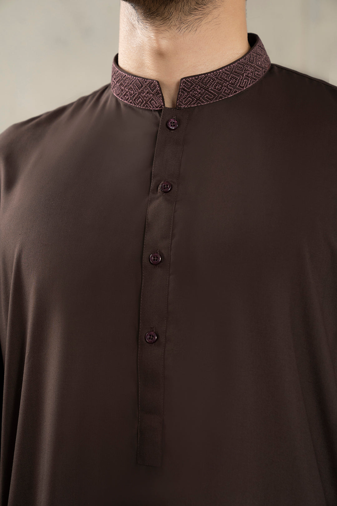 Brown Embroidered Blended Fabric Shalwar Kameez (2-Piece) - Image 11