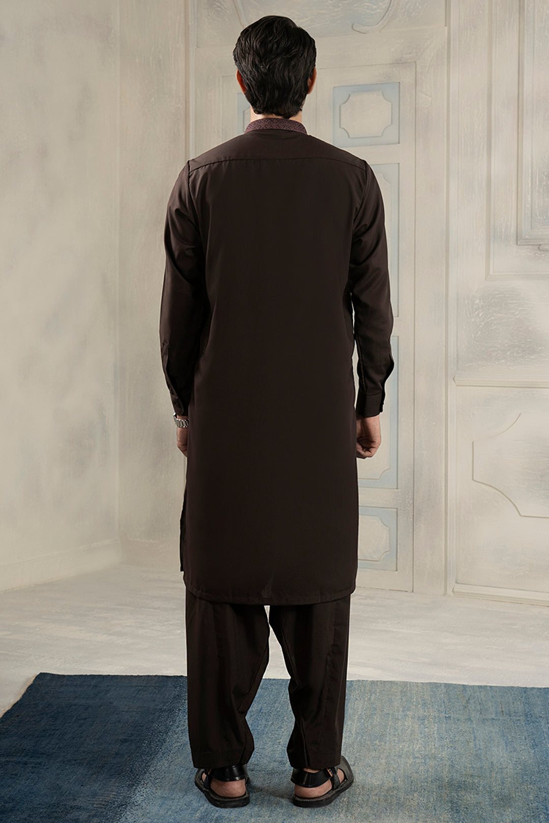 Brown Embroidered Blended Fabric Shalwar Kameez (2-Piece) - Image 12