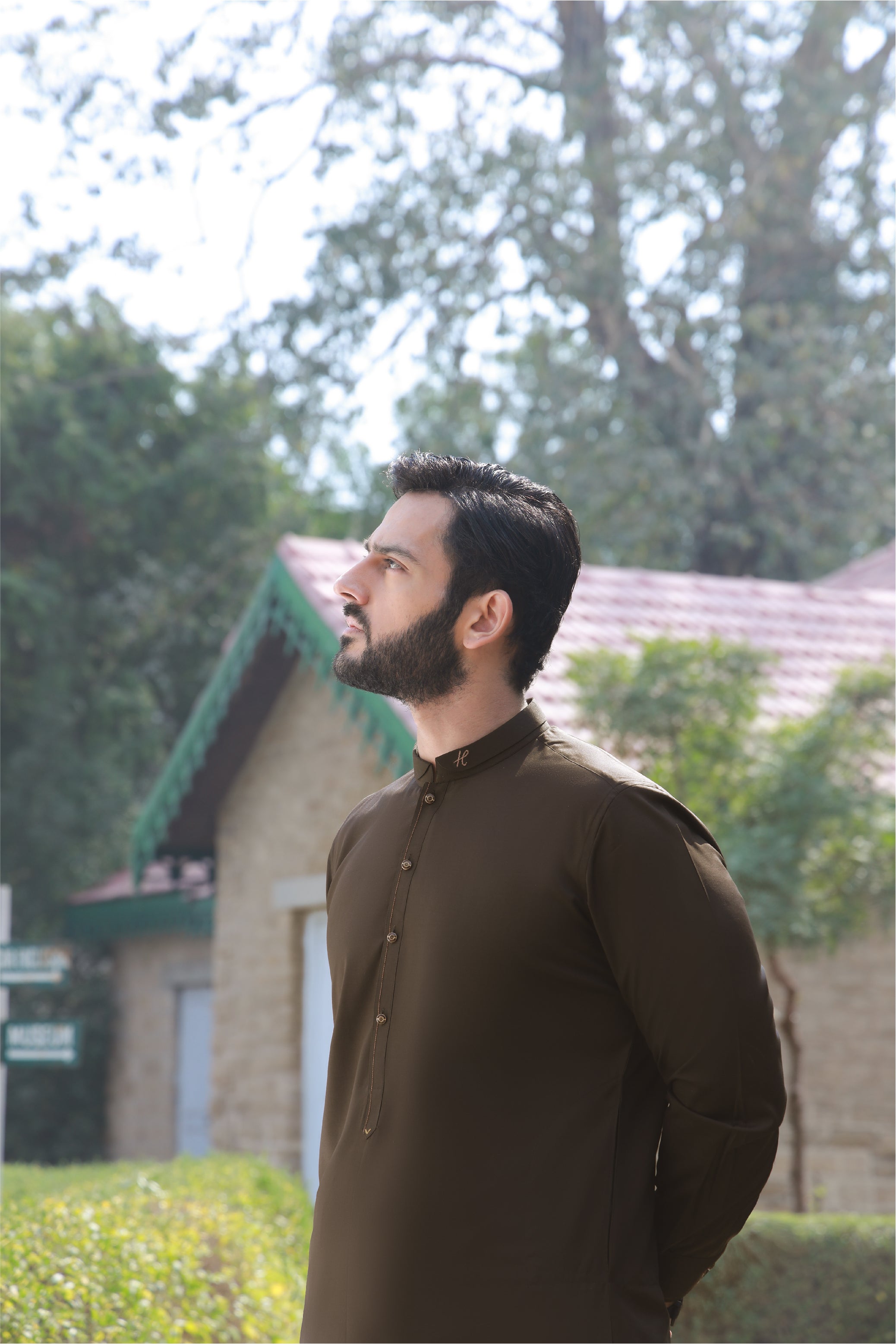 Dark Brown Embroidered Bosky Shalwar Kameez (2-Piece) - Image 5