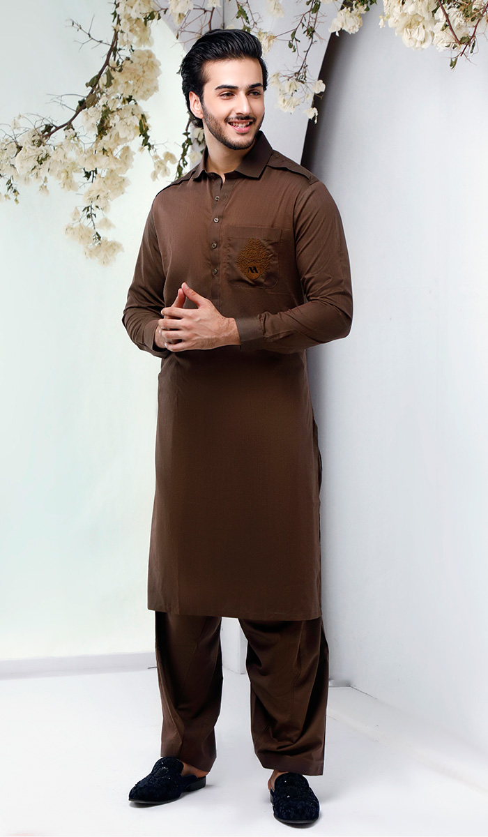 Kobicha Brown Embroidered Cotton Shalwar Kameez (2-Piece) - Image 1