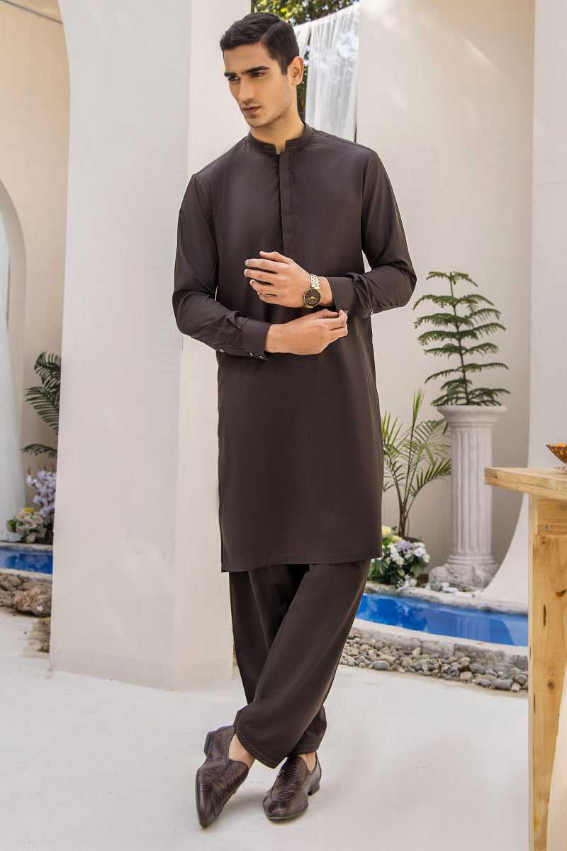 Brown Cotton-Polyester Kurta Shalwar (2-Piece) - Image 1