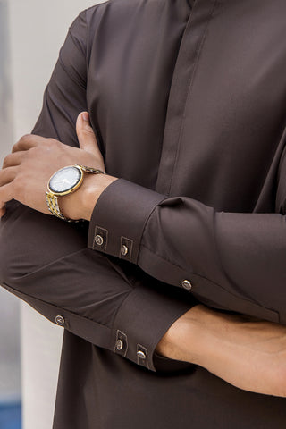 Brown Cotton-Polyester Kurta Shalwar (2-Piece) - Image 6