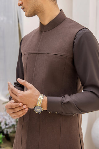 Brown Cotton-Polyester Kurta Shalwar (2-Piece) - Image 8