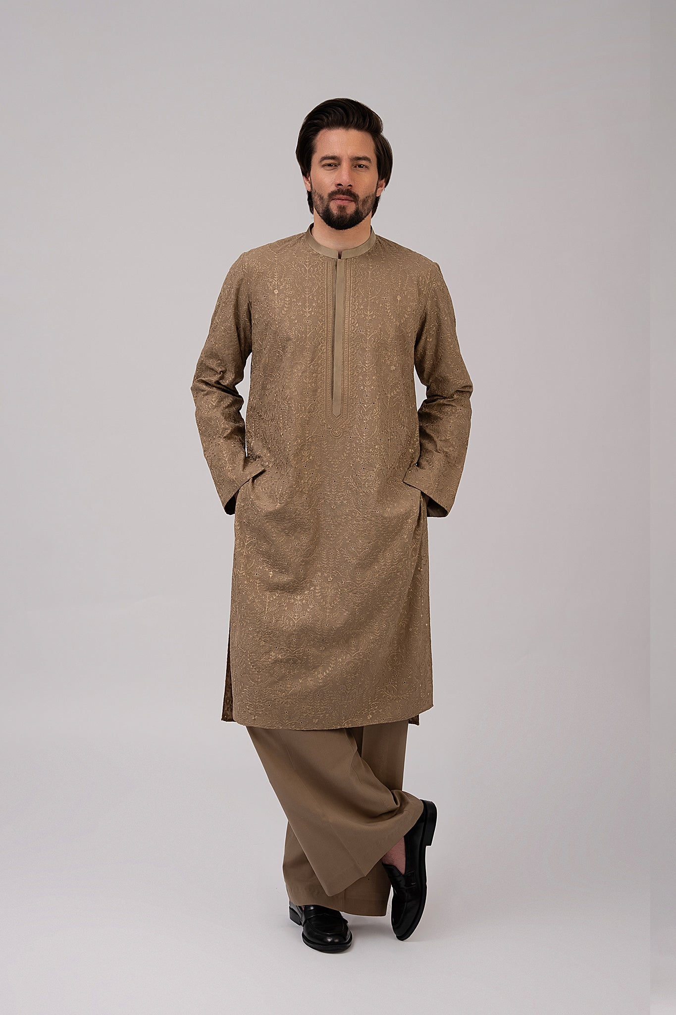 Soil Brown Chikankari Cotton Shalwar Kameez (2-Piece) - Image 3