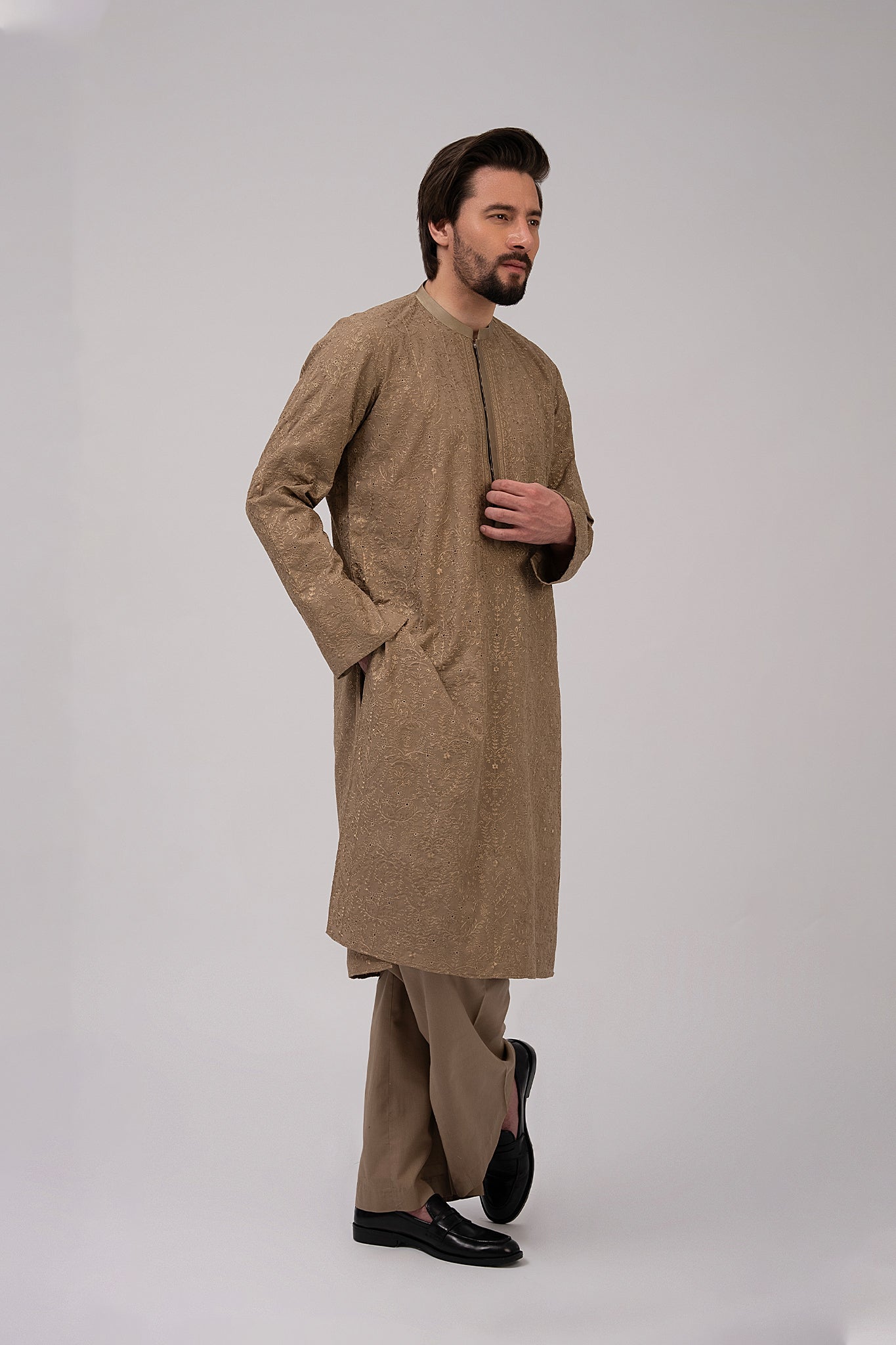 Soil Brown Chikankari Cotton Shalwar Kameez (2-Piece) - Image 6
