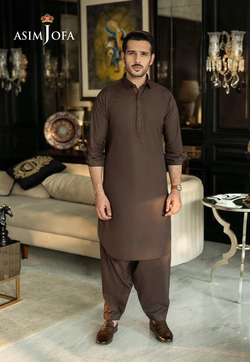 Brown Cotton Kurta Shalwar Set (2-Piece) - Image 1