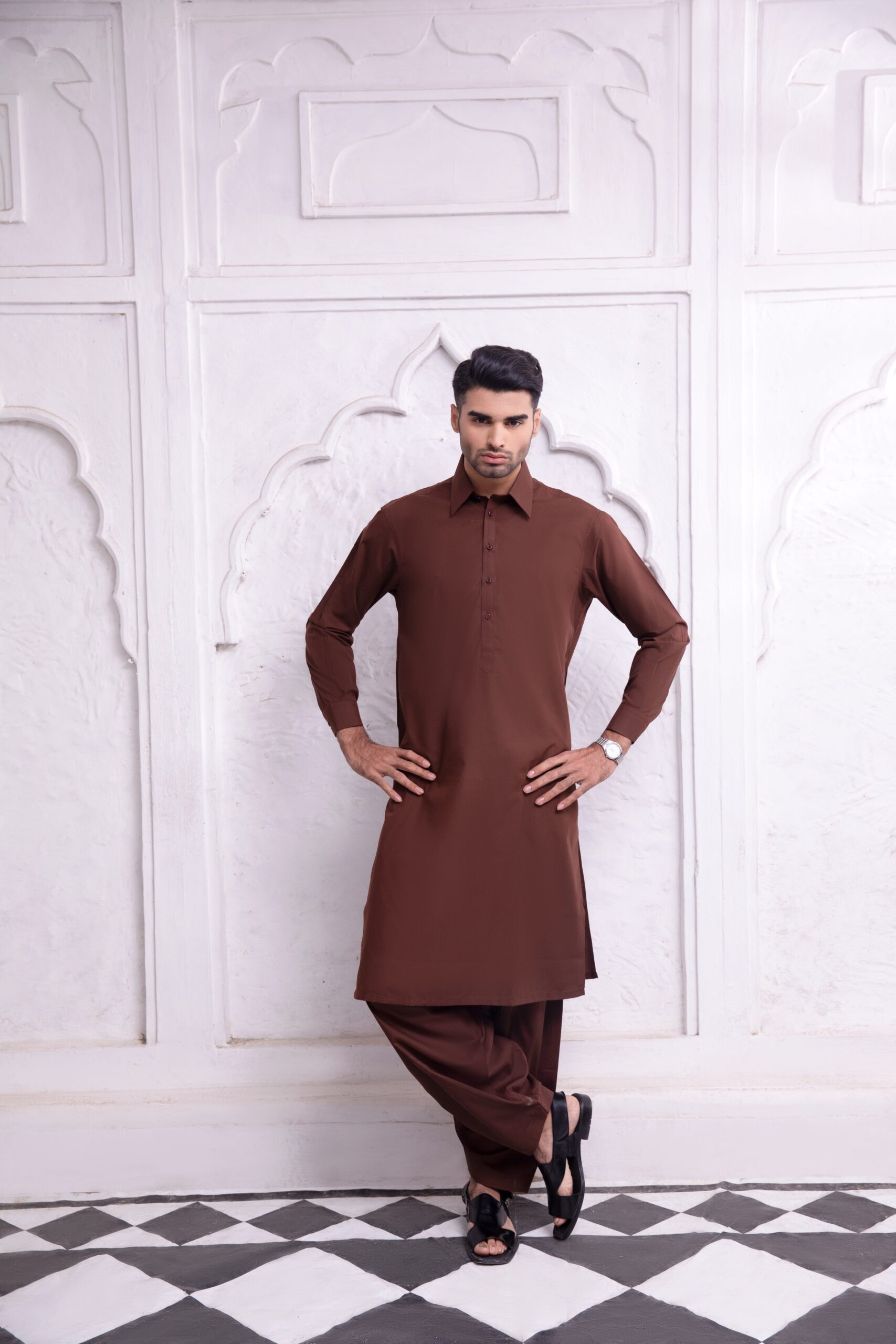 Brown Plain Cotton Shalwar Kameez (2-Piece) - Image 1