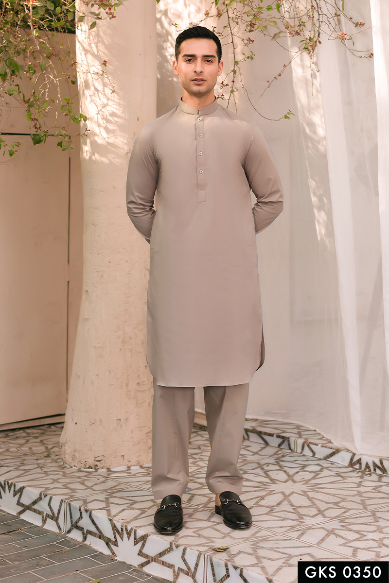 Light Brown Cotton Kameez Shalwar (2-Piece) - Image 1