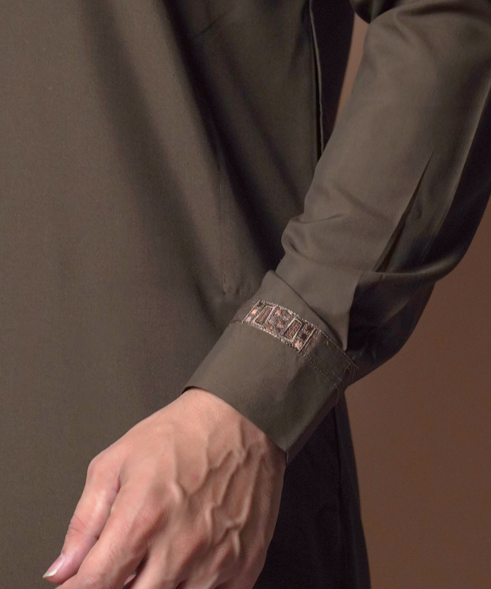 Dark Brown Embroidered Soft Cotton Shalwar Kameez (2-Piece) - Image 4