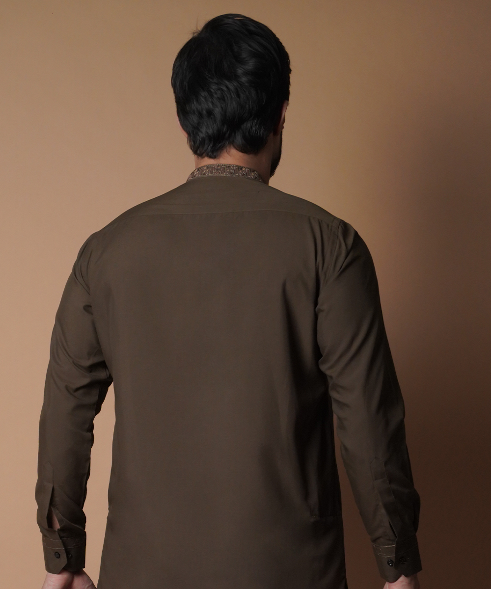 Dark Brown Embroidered Soft Cotton Shalwar Kameez (2-Piece) - Image 5