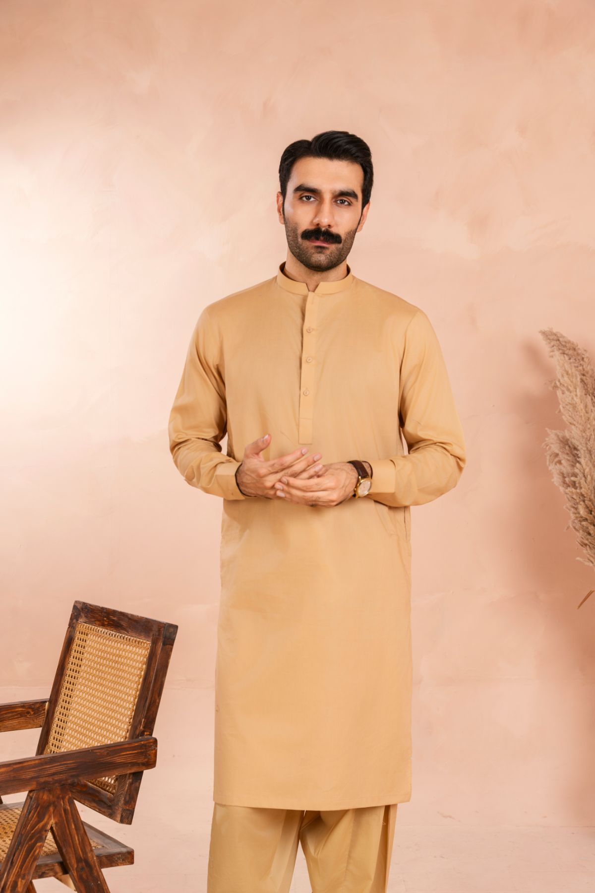 Camel Brown Luxury Cotton Shalwar Kameez (2-Piece) - Image 2