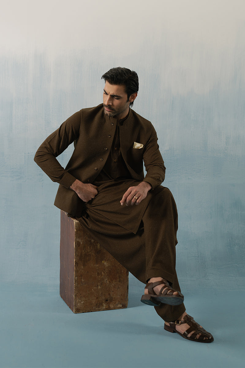 Brown Pure Cotton Shalwar Kameez (2-Piece) - Image 3