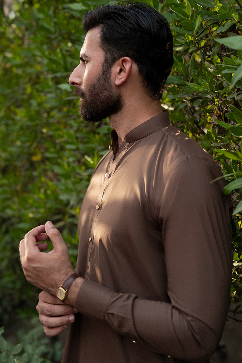 Pecan Brown Egyptian Cotton Shalwar Kameez (2-Piece) - Image 1