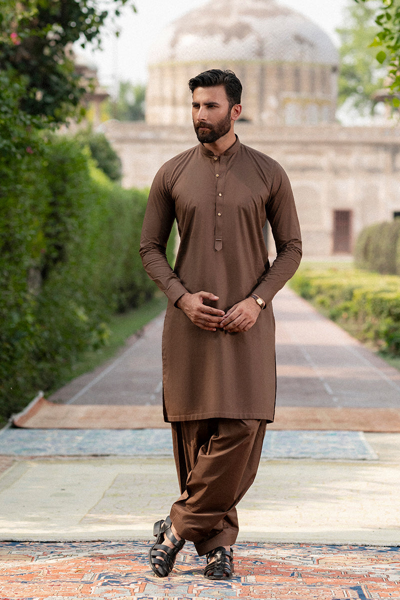 Pecan Brown Egyptian Cotton Shalwar Kameez (2-Piece) - Image 2